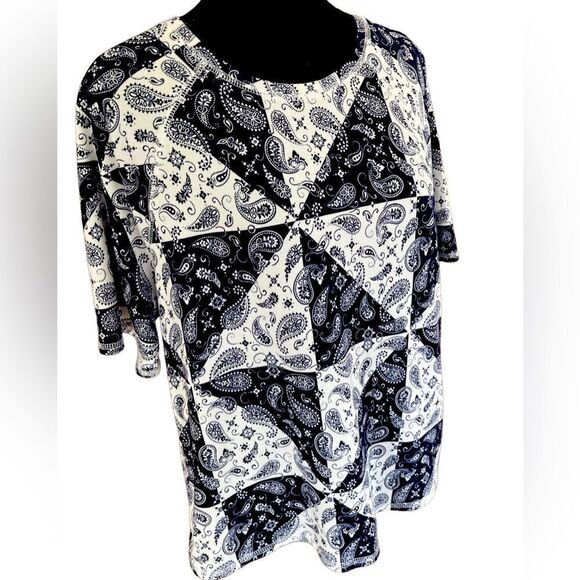 Kikit navy blue/ivory Patchwork Bandana print top size L - Picture 4 of 5